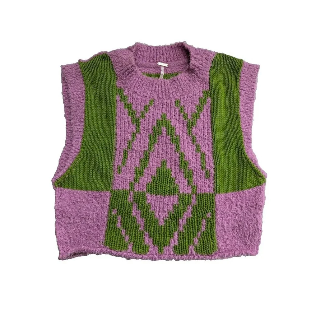 Free People Diamonds for Days Sweater Vest Colorful Colorblock Size M